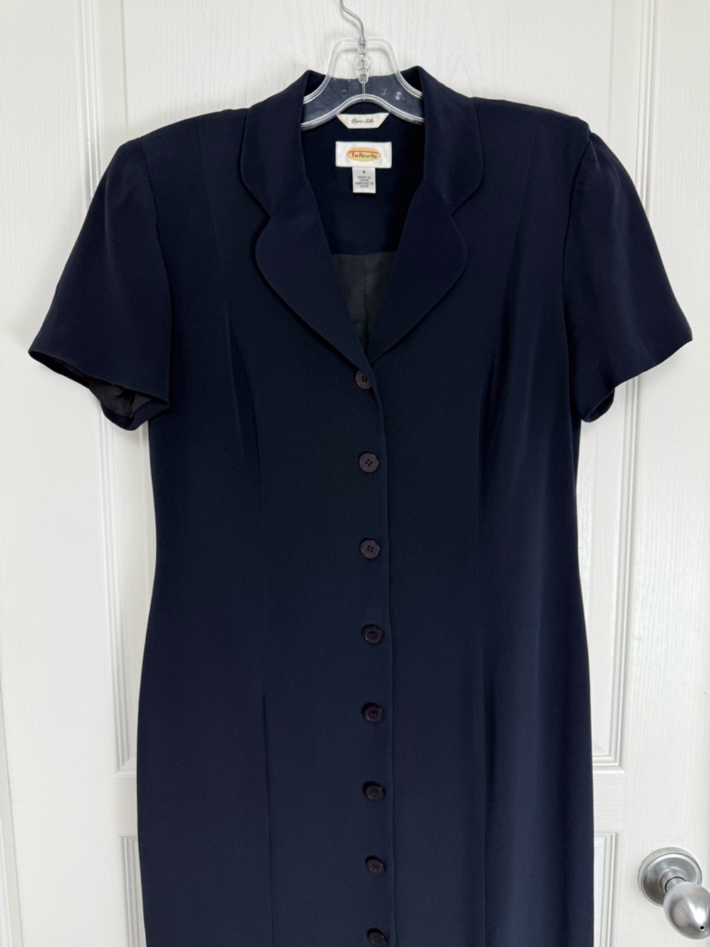 Vintage 90s Silk Button Up Dress Size 8 Navy Blue Talbots - Picture 5 of 10